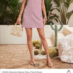 Batwing sleeve ditsy floral pink dress